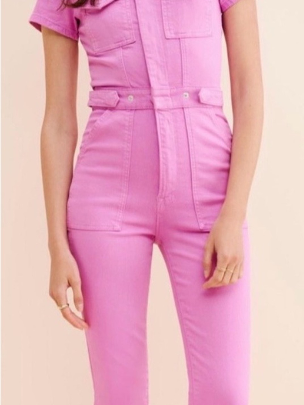 Good American Pink Short-Sleeve Utility Jumpsuit